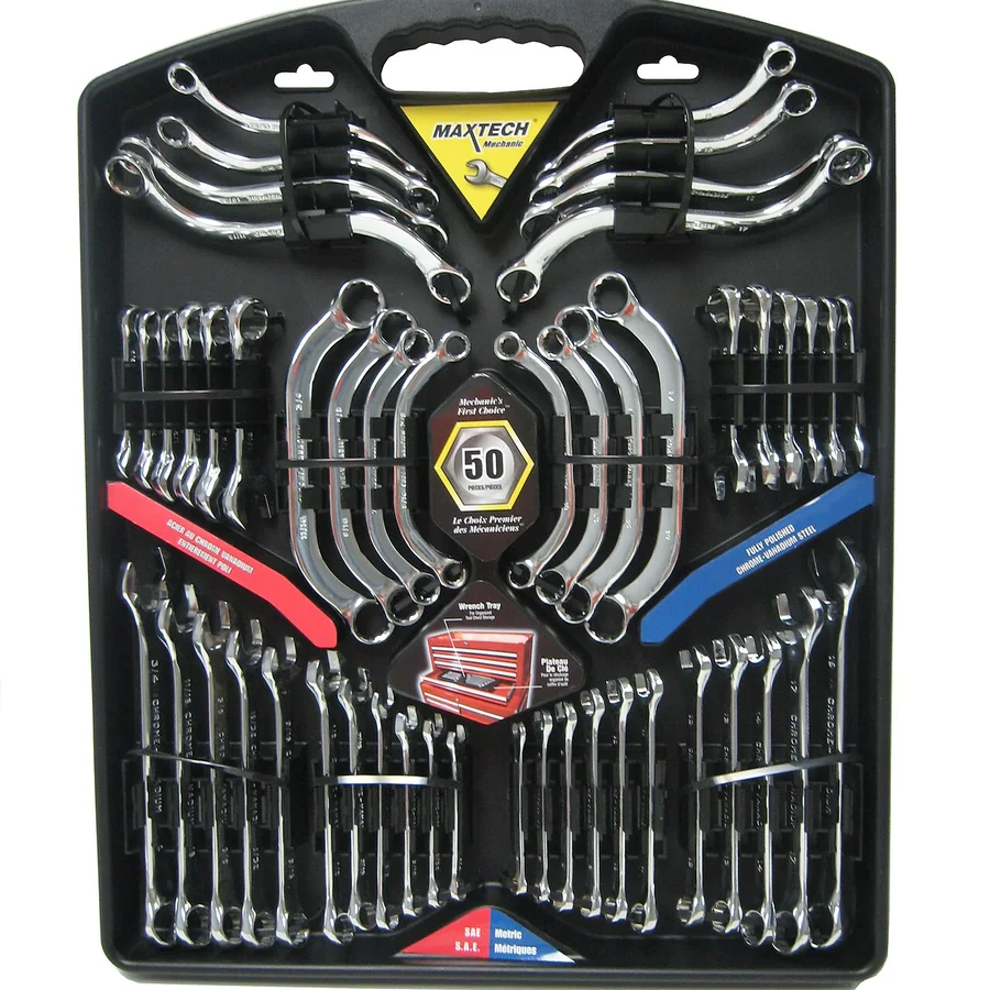 Chrome vanadium combination wrench set 8 to 24 mm